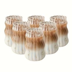 stripe clear glass cup set with handle – heat-resistant tumbler for iced coffee, juice, milk & tea (4 or 6 pc)