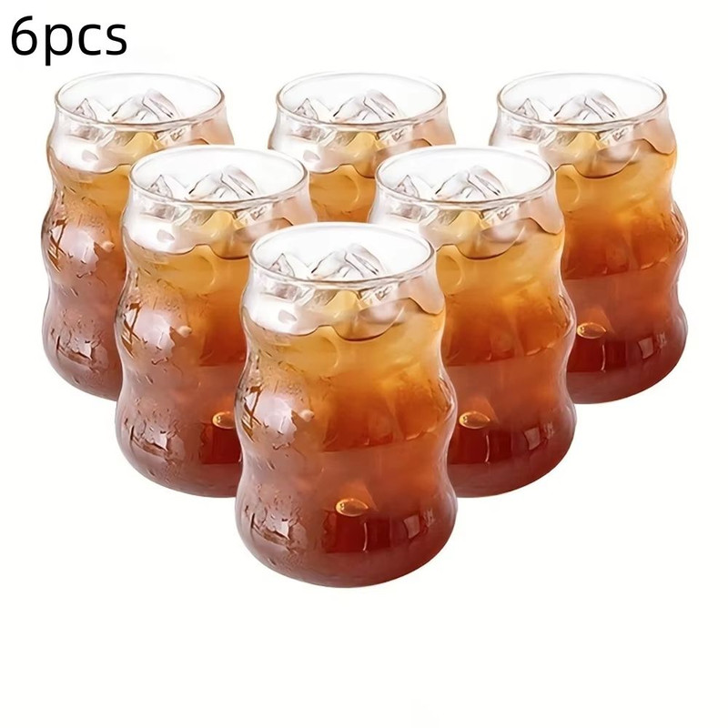 Stripe Clear Glass Cup Set With Handle HeatResistant Tumbler For Iced Coffee Juice Milk Tea 4 Or 9