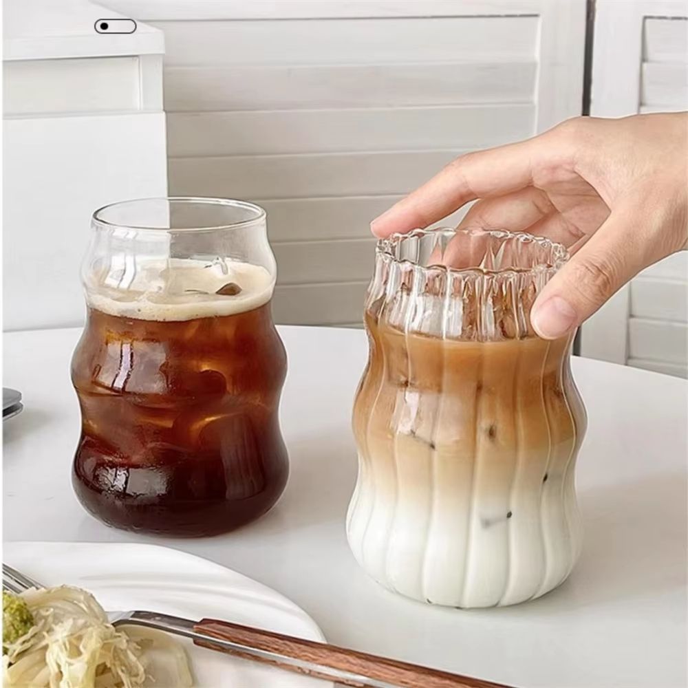 Stripe Clear Glass Cup Set With Handle HeatResistant Tumbler For Iced Coffee Juice Milk Tea 4 Or 1