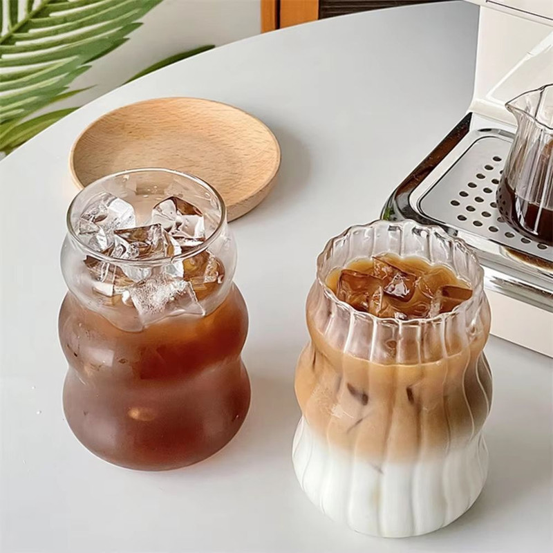 Stripe Clear Glass Cup Set With Handle HeatResistant Tumbler For Iced Coffee Juice Milk Tea 4 Or 2