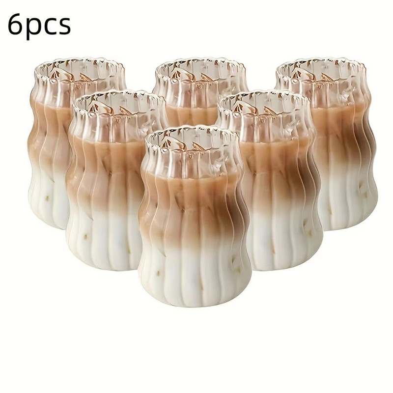 Stripe Clear Glass Cup Set With Handle HeatResistant Tumbler For Iced Coffee Juice Milk Tea 4 Or 8