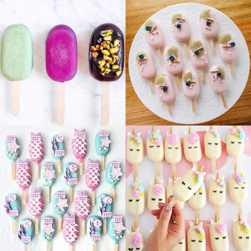 PopCraft Silicone Popsicle Mold Set With 50 Wooden Sticks 3 Piece DIY Molds For Ice Cream Cake Po 2