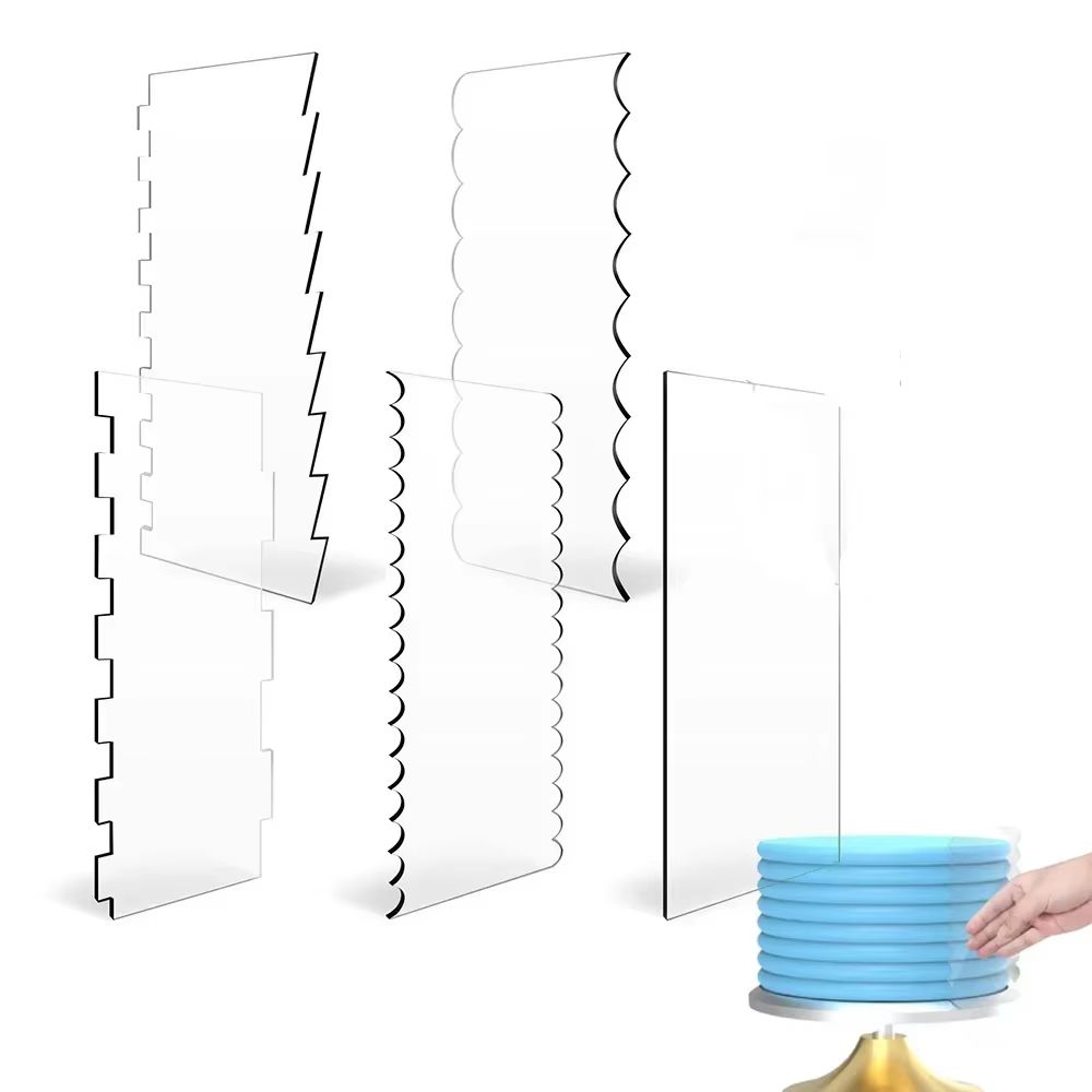 Clear Acrylic Cake Scraper Comb Set 2Piece Contour Stripe Buttercream Edge Tool 0