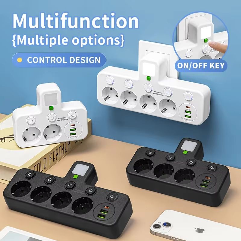 EU Power Strip With 5 Sockets And USBC Ports Compact EU Power Strip Multi Plug Outlet 5