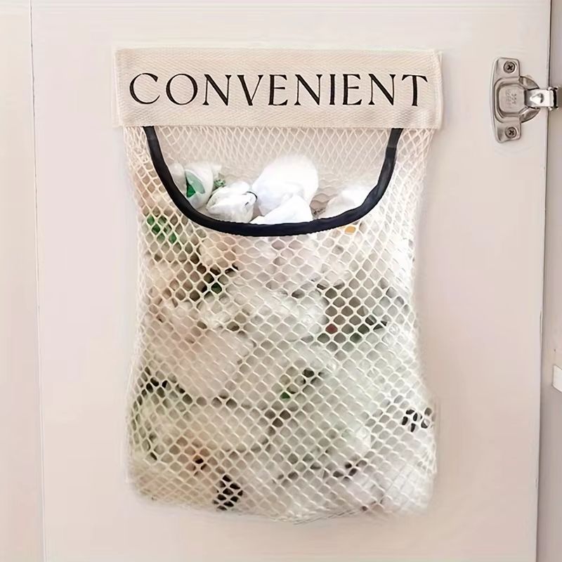 LargeCapacity Garbage Bag Holder WallMounted Hanging Mesh Bag Fruit Organizer For Kitchen Storage
