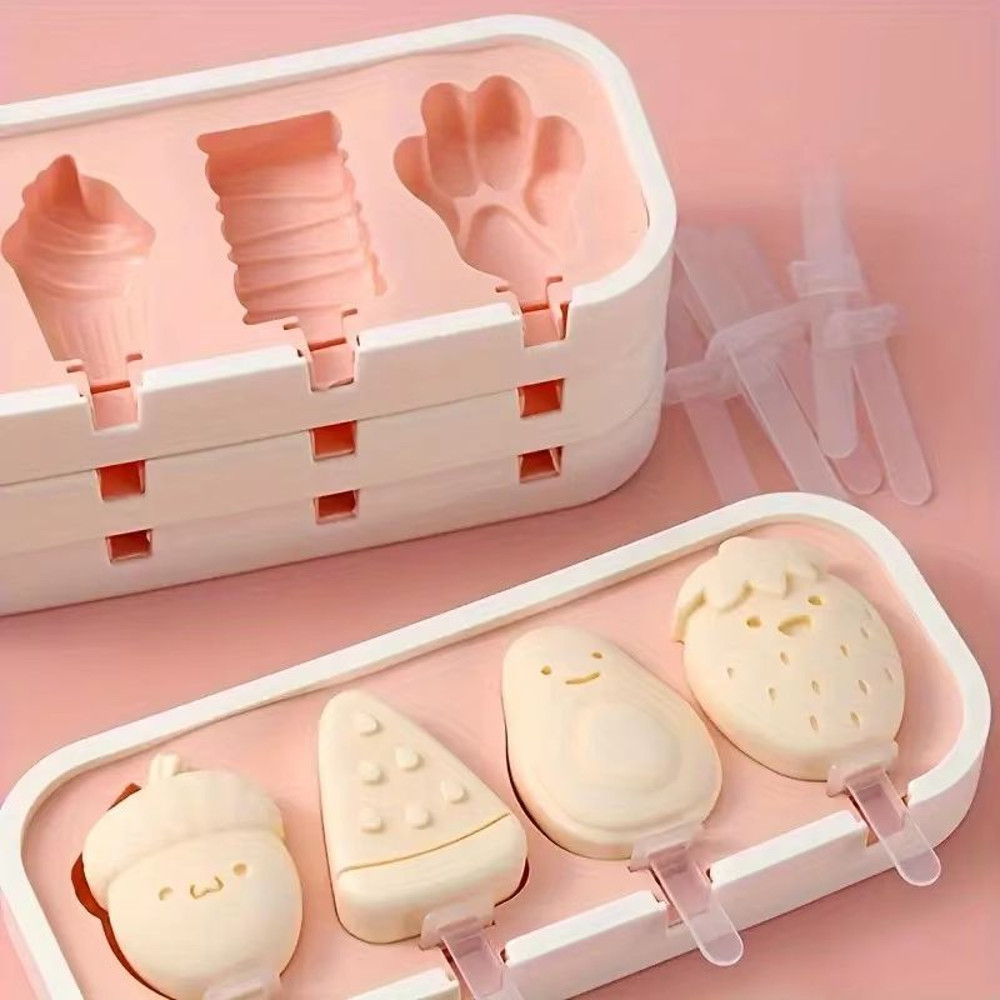 BPA Free Silicone Popsicle Mold For DIY Homemade Ice Cream And Fun Cartoon Shapes With Lid And Stic 1