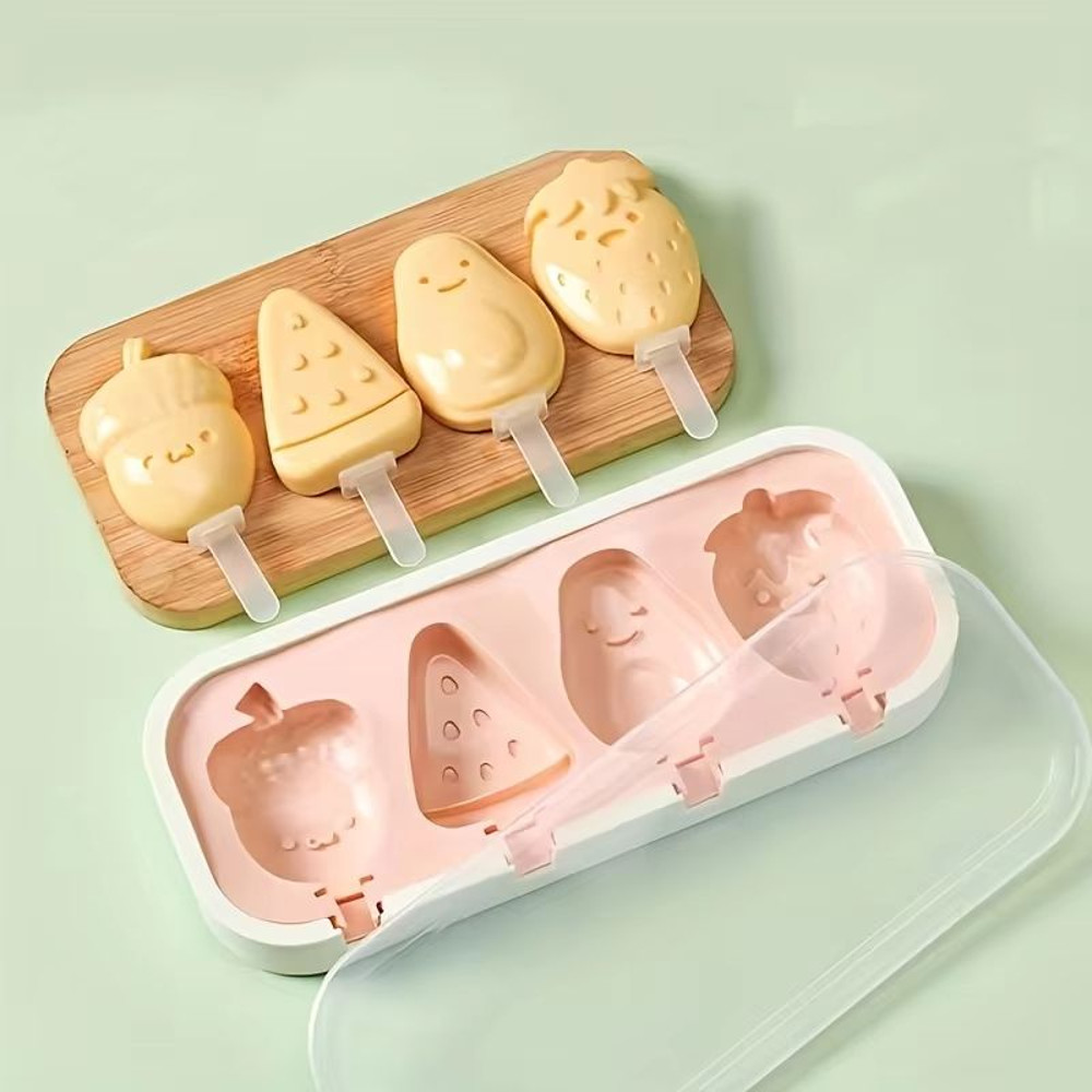 BPA Free Silicone Popsicle Mold For DIY Homemade Ice Cream And Fun Cartoon Shapes With Lid And Stic 2