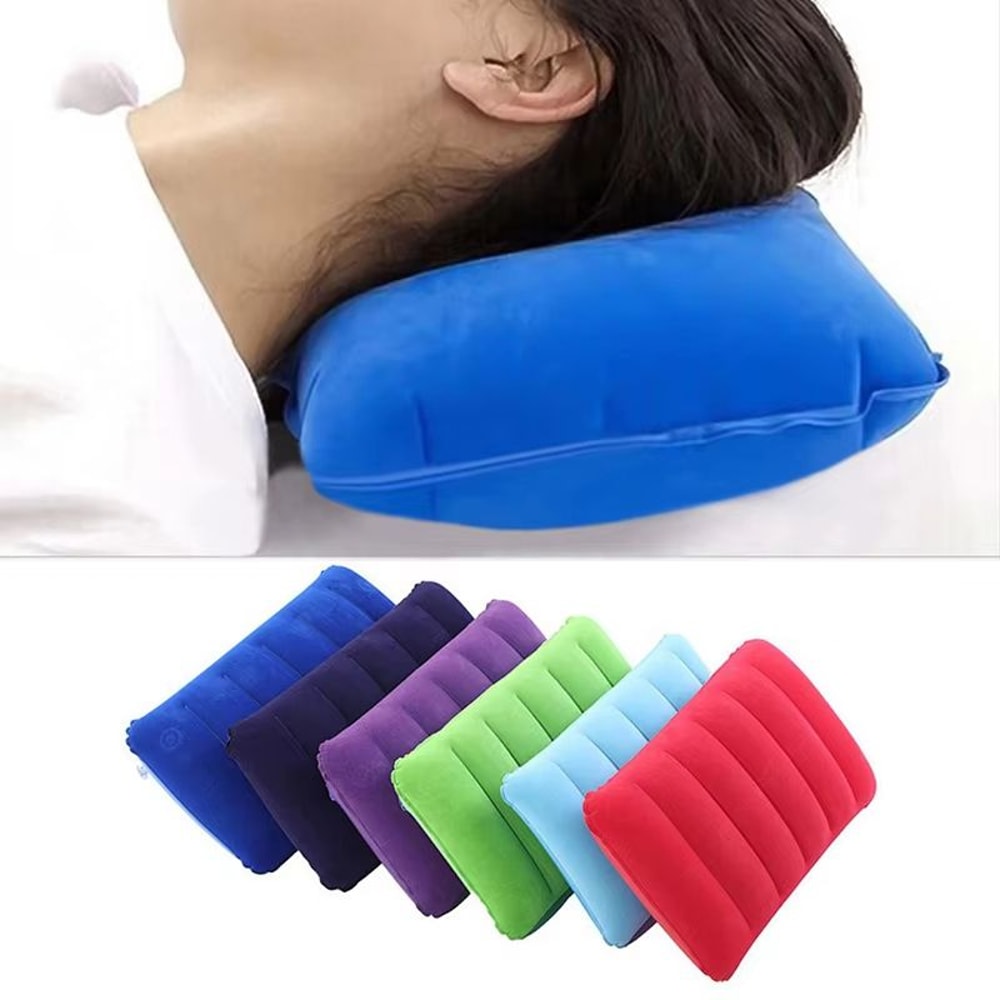 TravelEase Flocked Inflatable Neck Pillow UltraCompact Support For Travel Camping Business Trips 0