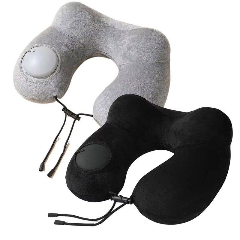 PressEase Inflatable Travel Neck Pillow Compact PressToInflate Cushion For Travel Camping Busines 0