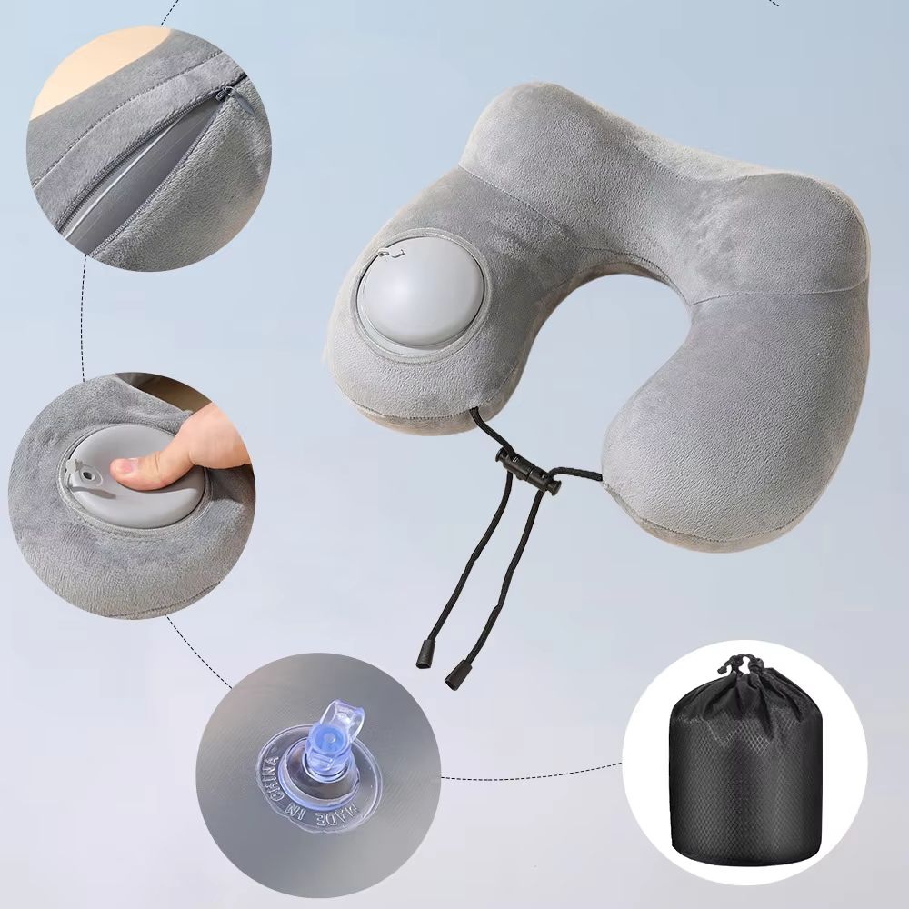 PressEase Inflatable Travel Neck Pillow Compact PressToInflate Cushion For Travel Camping Busines 5