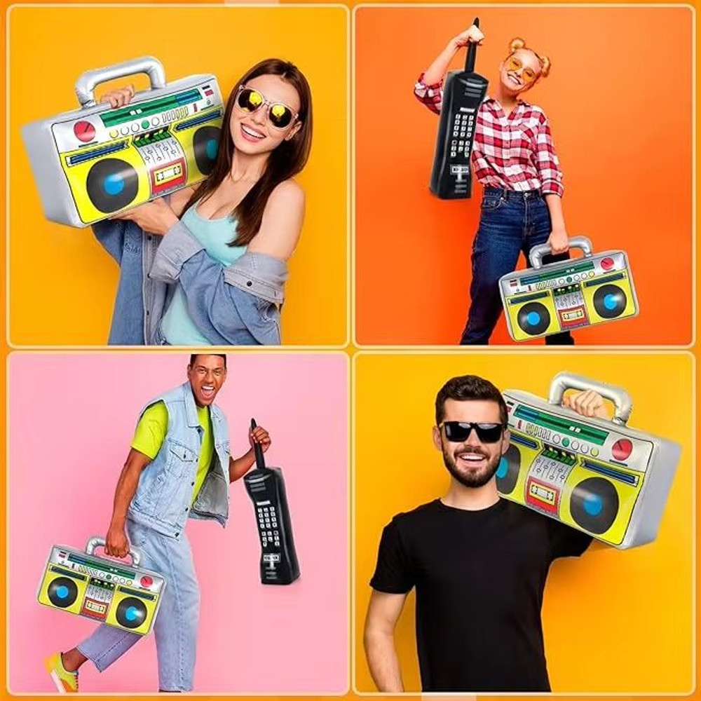 RetroWave 90s Inflatable Radio Phone Prop Set 2Pack HipHop Theme Party Decorations 1
