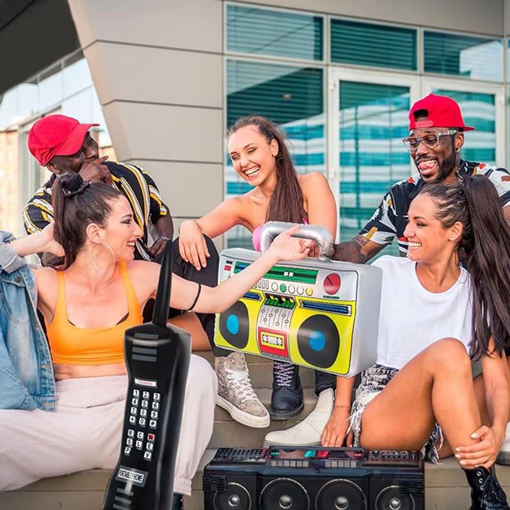 RetroWave 90s Inflatable Radio Phone Prop Set 2Pack HipHop Theme Party Decorations 2