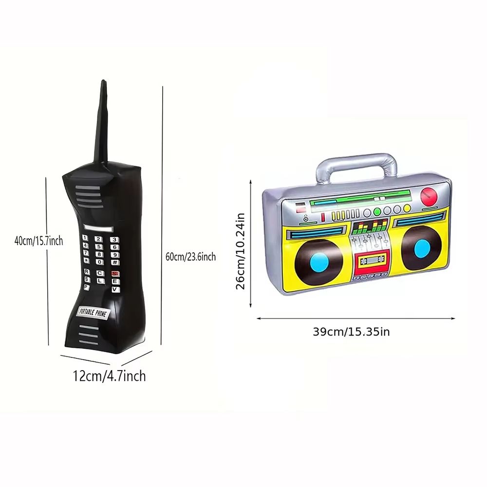 RetroWave 90s Inflatable Radio Phone Prop Set 2Pack HipHop Theme Party Decorations 5