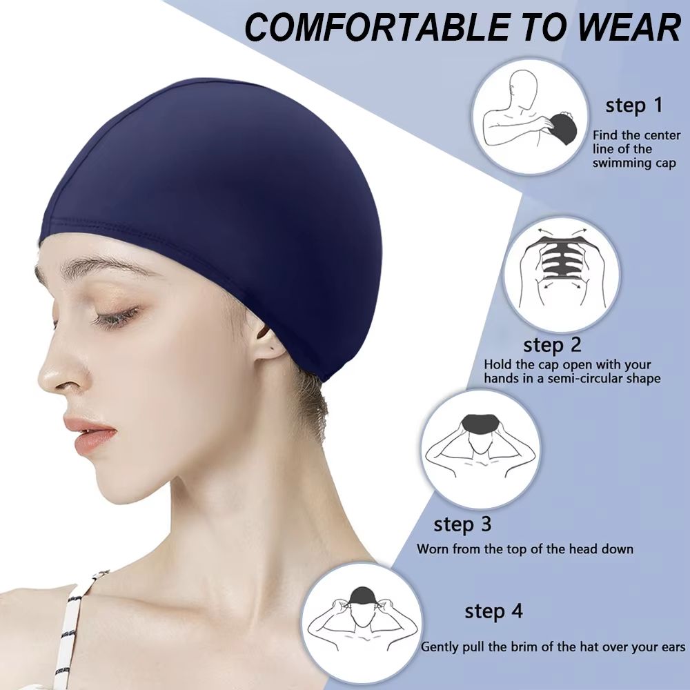 HydroFlex Adult Polyester Swim Cap HighStretch Fabric Bathing Hat For Pool Travel Leisure 4