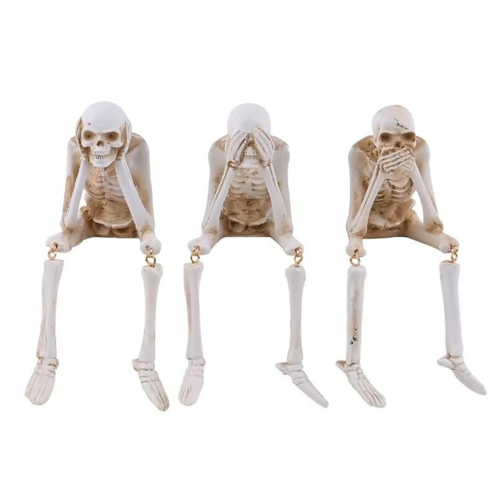 Realistic Resin See No Evil Speak No Evil Hear No Evil Skeleton Figurine Set 4