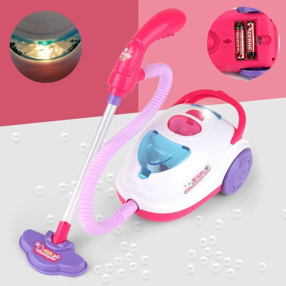 Kids Electric Pretend Vacuum Cleaner Toy With Lights And Broom Set 3
