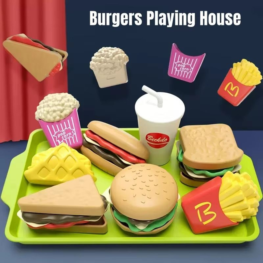 9 Piece Kids Pretend Hamburger Play Food Set For Kitchen Play 0