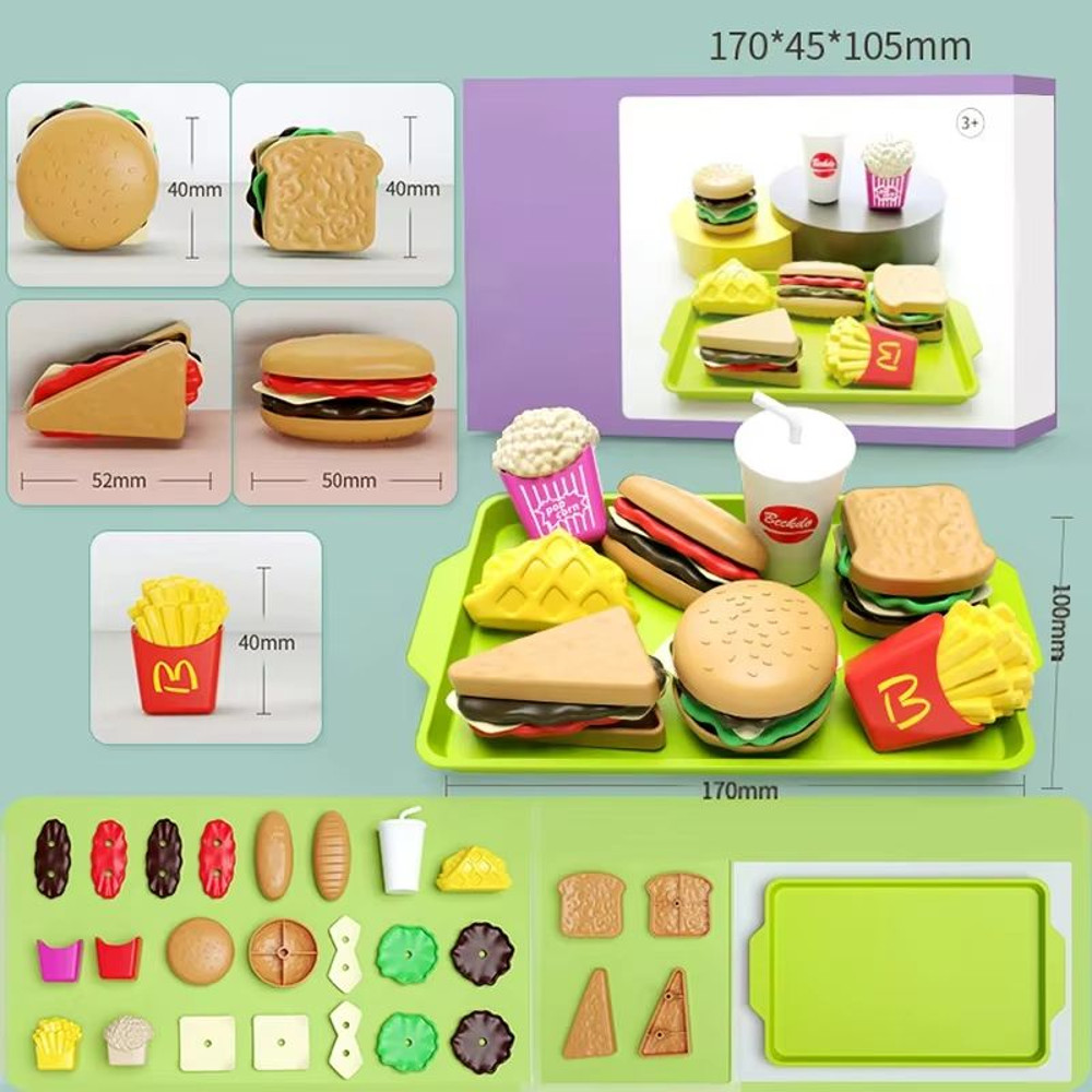 9 Piece Kids Pretend Hamburger Play Food Set For Kitchen Play 5