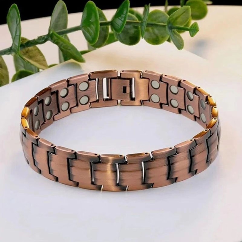 Vintage Copper Magnetic Bracelet For Men Pain Relief Therapy Link Chain With Double Row Magnets 1