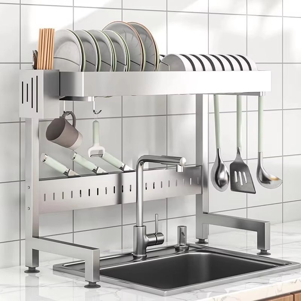 Adjustable OverSink Stainless Steel Dish Drying Rack 1