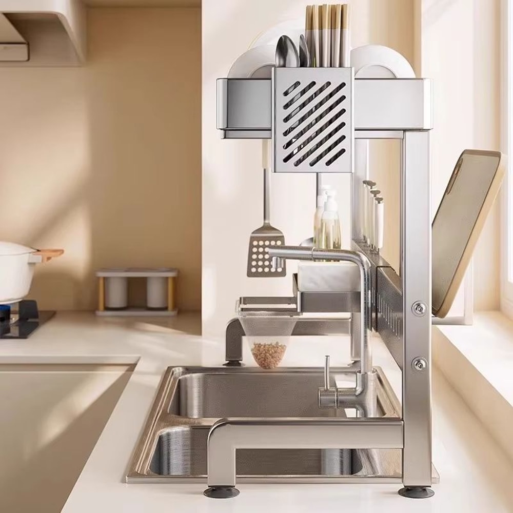 Adjustable OverSink Stainless Steel Dish Drying Rack 3