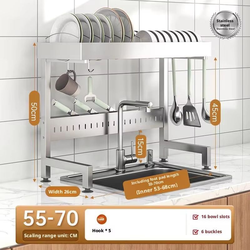 Adjustable OverSink Stainless Steel Dish Drying Rack 6