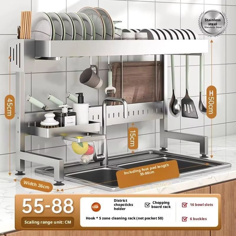 Adjustable OverSink Stainless Steel Dish Drying Rack 9