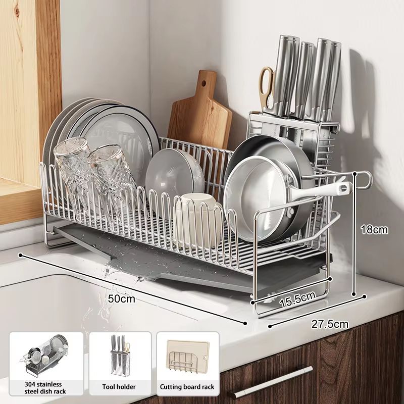 Stainless Steel Dish Drying Rack Over The Sink With Tray 11