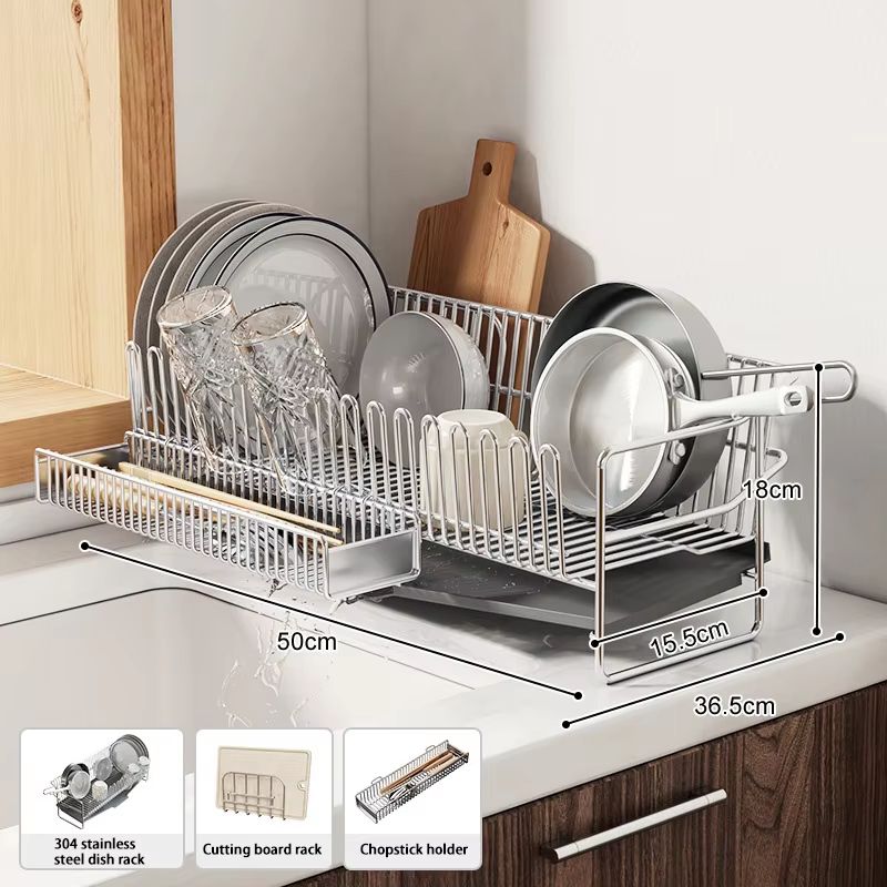 Stainless Steel Dish Drying Rack Over The Sink With Tray 12