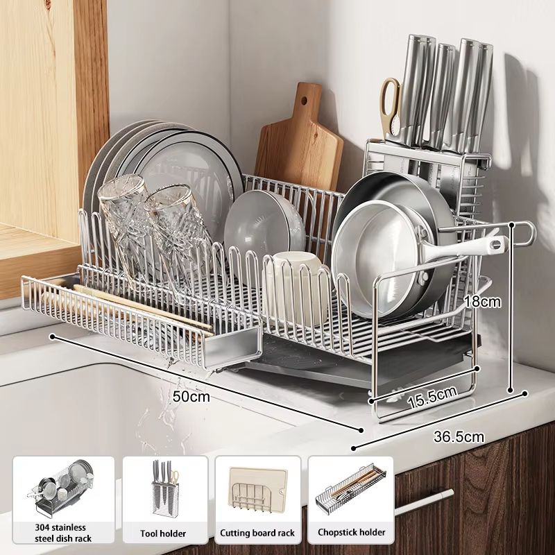 Stainless Steel Dish Drying Rack Over The Sink With Tray 13
