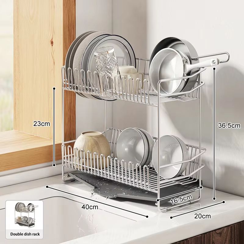Stainless Steel Dish Drying Rack Over The Sink With Tray 14