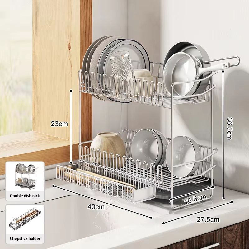 Stainless Steel Dish Drying Rack Over The Sink With Tray 15