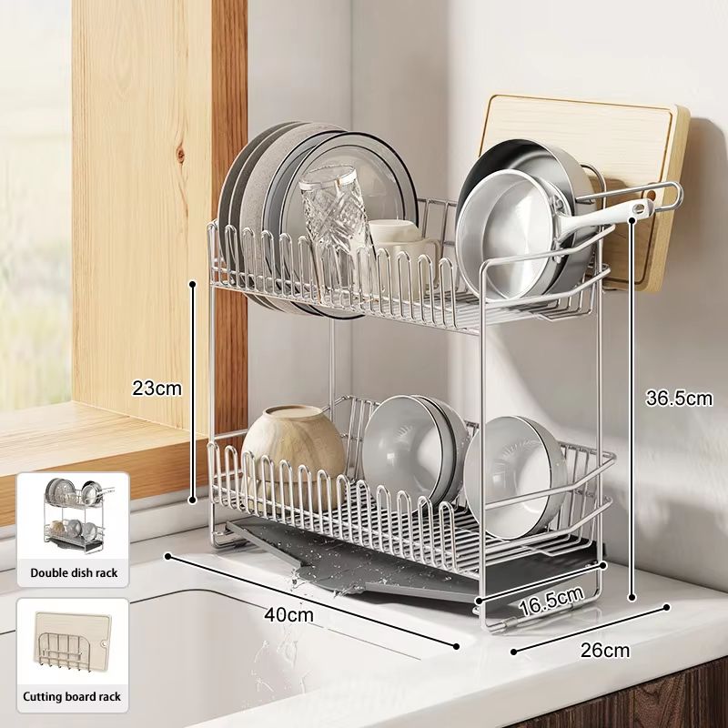 Stainless Steel Dish Drying Rack Over The Sink With Tray 16