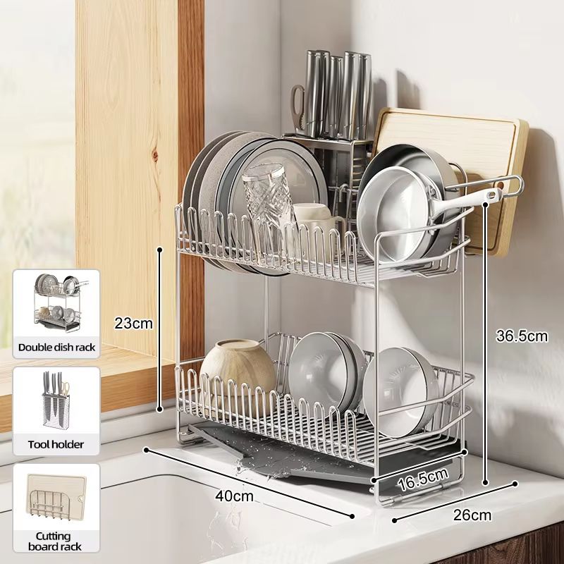 Stainless Steel Dish Drying Rack Over The Sink With Tray 19