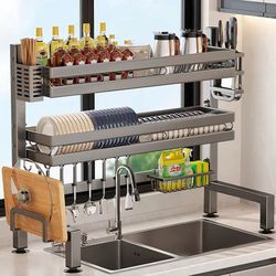 stainless steel double-layer kitchen sink dish draining shelf