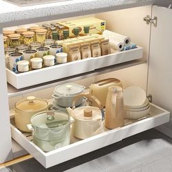retractable kitchen drawer storage rack with slide rails