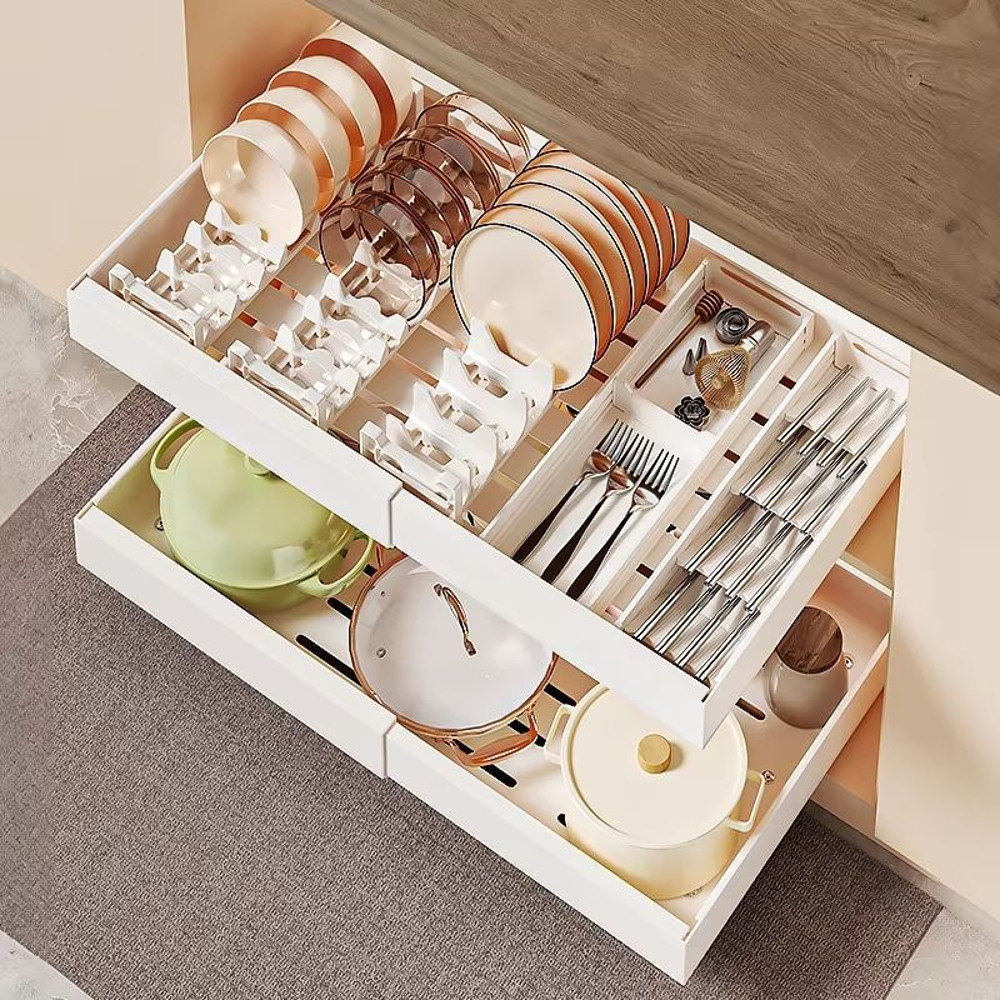 Retractable Kitchen Drawer Storage Rack With Slide Rails 3