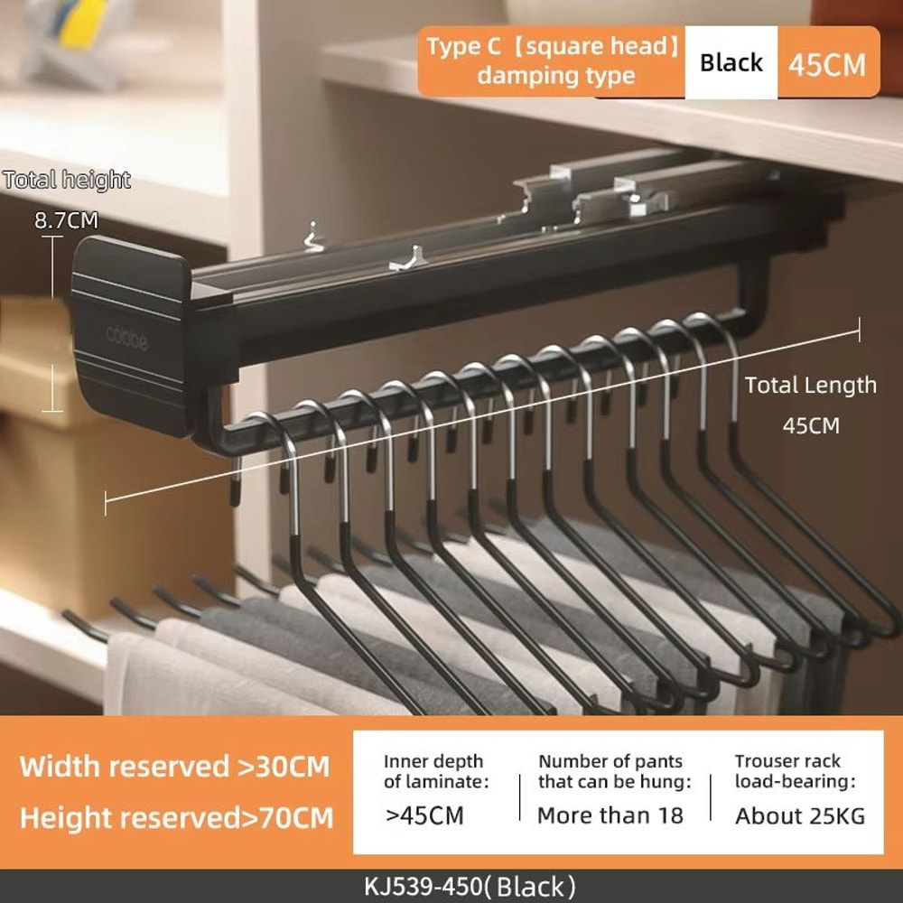 Top Mount Extendable Wardrobe PullOut Clothes Rail 22