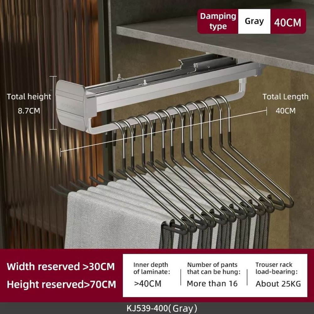 Top Mount Extendable Wardrobe PullOut Clothes Rail 25