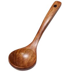 long-handle wooden soup spoon ladle for cooking & serving