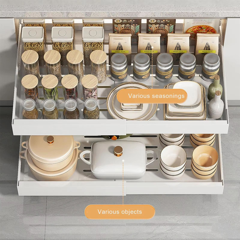 Expandable Pull Out Kitchen Cabinet Organizer With Adjustable Sliding Shelves 4