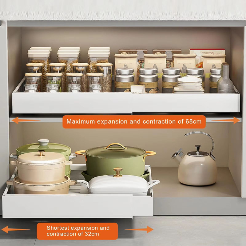 Expandable Pull Out Kitchen Cabinet Organizer With Adjustable Sliding Shelves 5