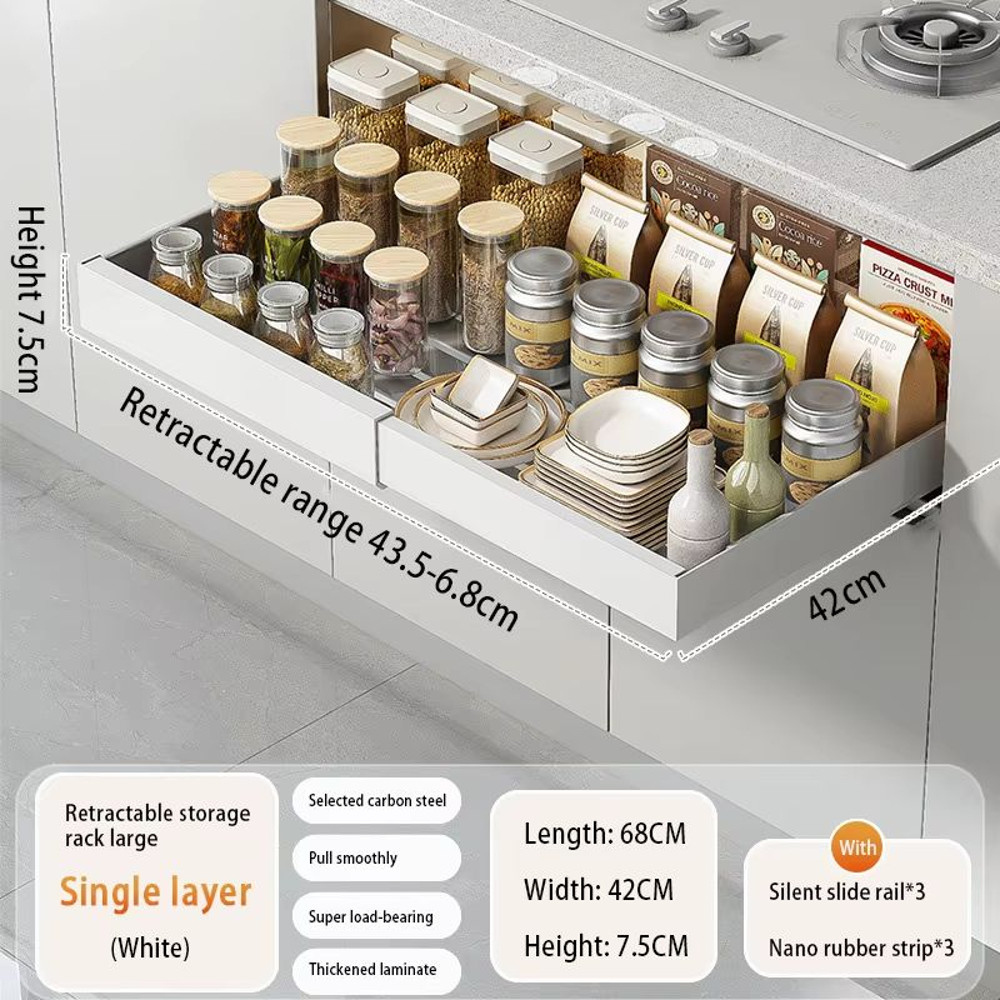 Expandable Pull Out Kitchen Cabinet Organizer With Adjustable Sliding Shelves 6