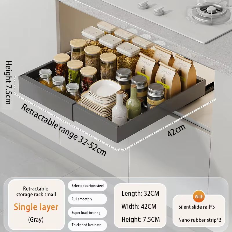 Expandable Pull Out Kitchen Cabinet Organizer With Adjustable Sliding Shelves 7