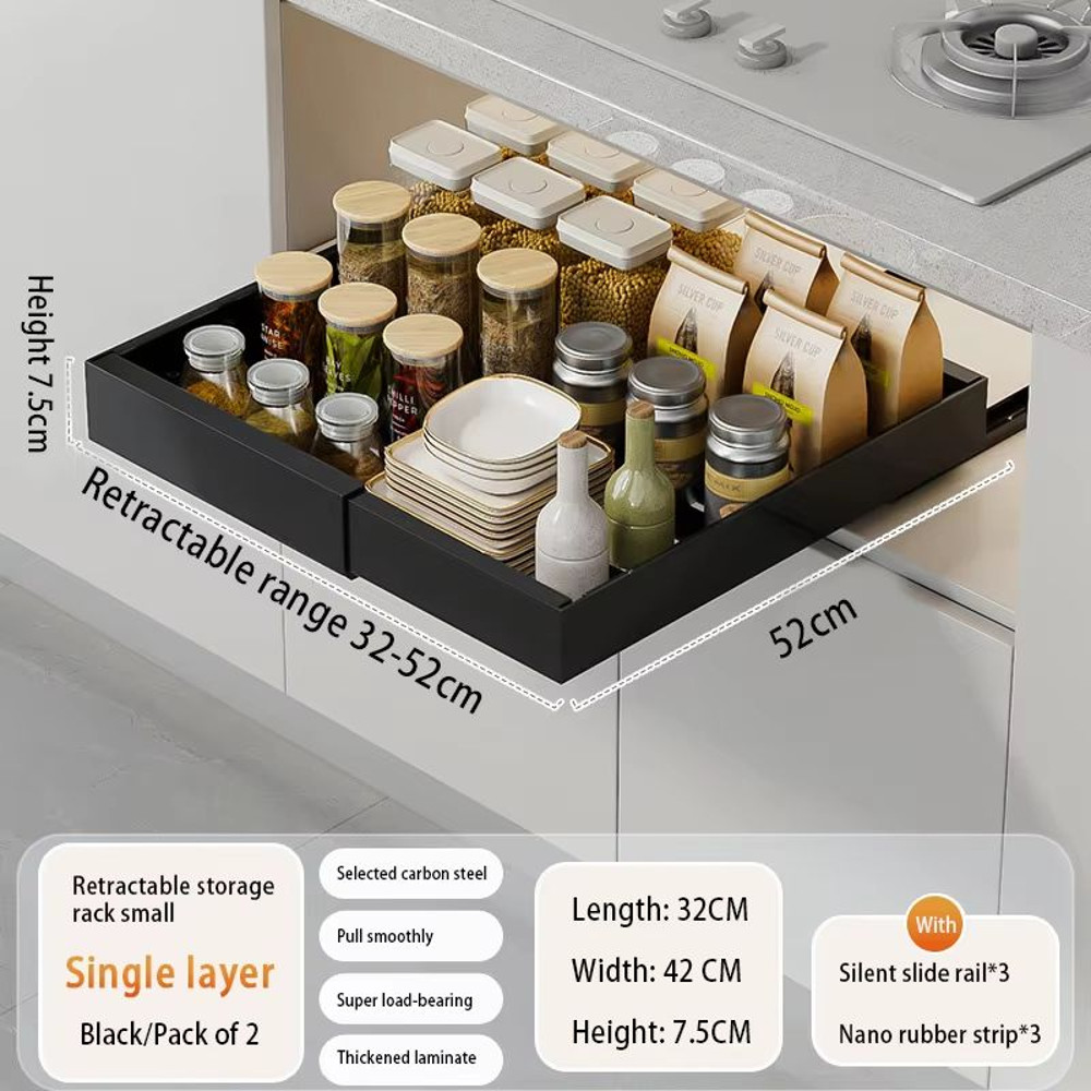 Expandable Pull Out Kitchen Cabinet Organizer With Adjustable Sliding Shelves 13