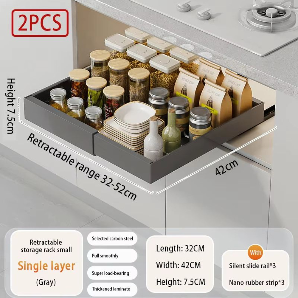Expandable Pull Out Kitchen Cabinet Organizer With Adjustable Sliding Shelves 15