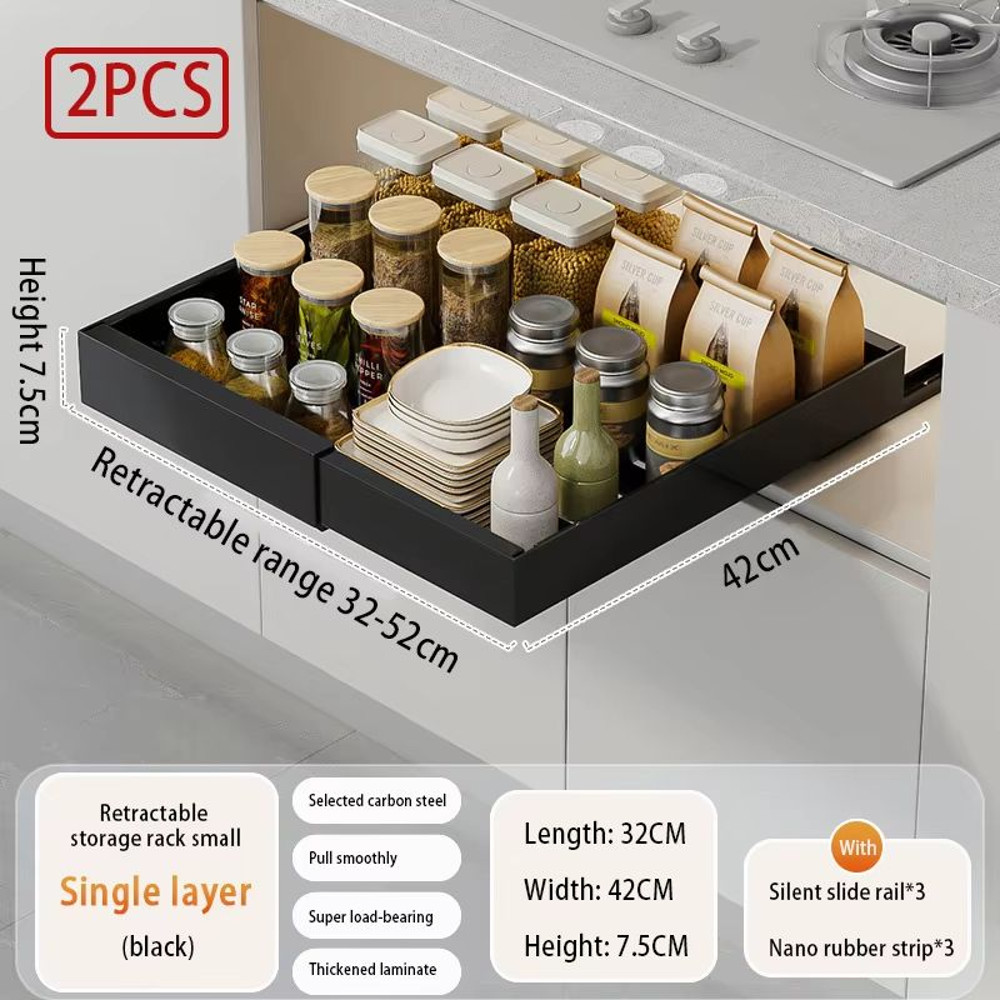 Expandable Pull Out Kitchen Cabinet Organizer With Adjustable Sliding Shelves 16