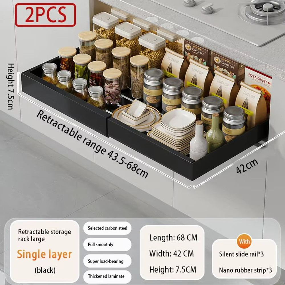 Expandable Pull Out Kitchen Cabinet Organizer With Adjustable Sliding Shelves 19