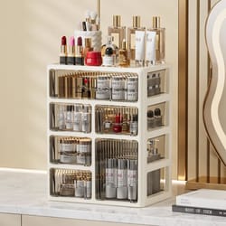 cream glow multi tier cosmetic organizer with drawers