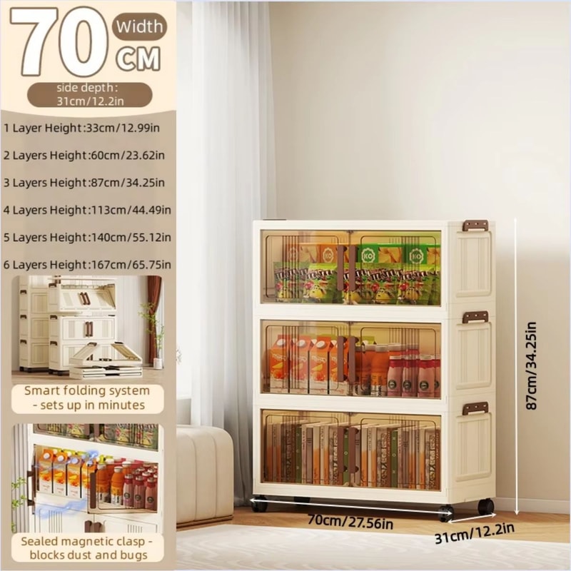 Clear Black View Foldable DoubleDoor Rolling Storage Organizer Box 2756in 10